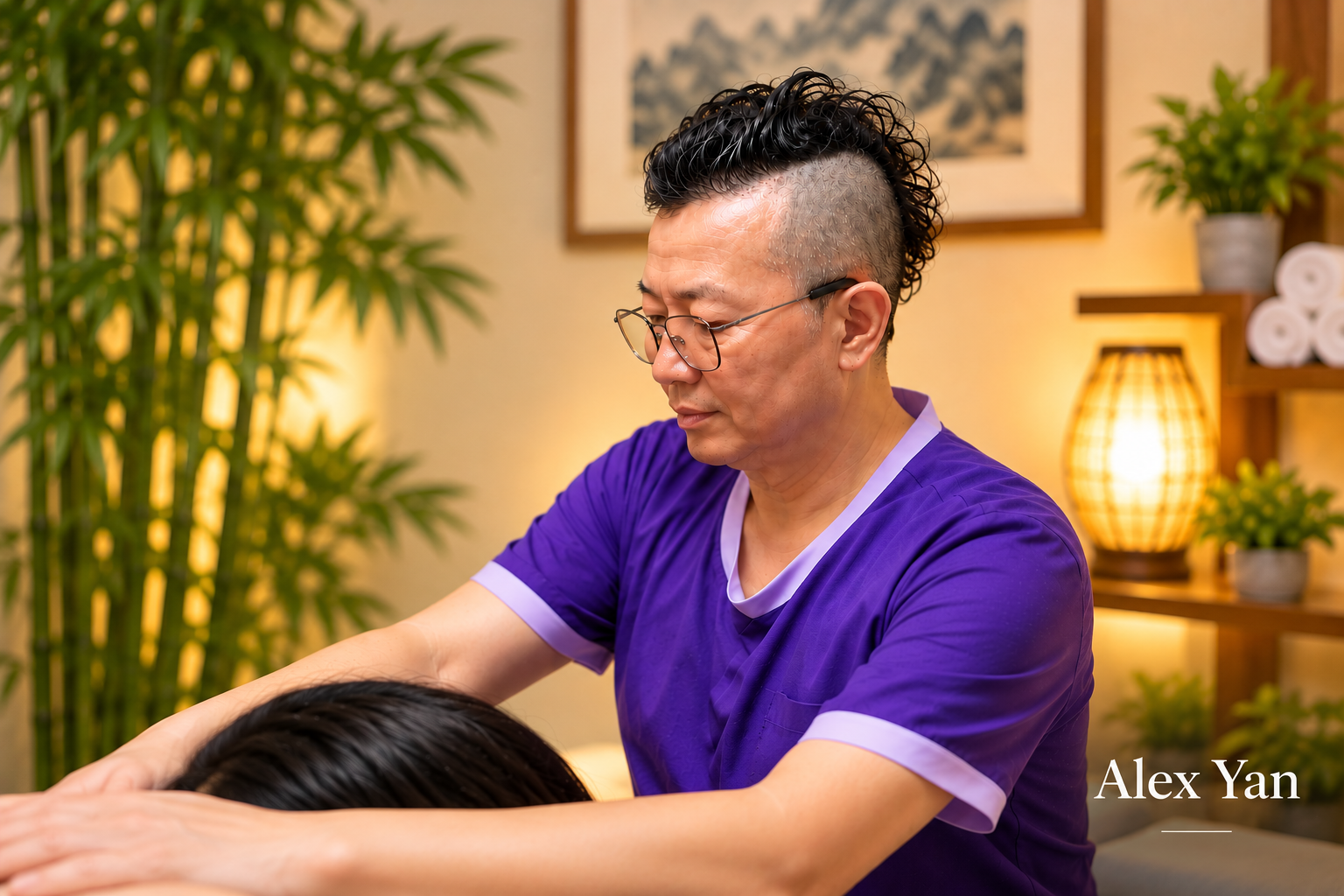 Alex Yan providing a massage treatment