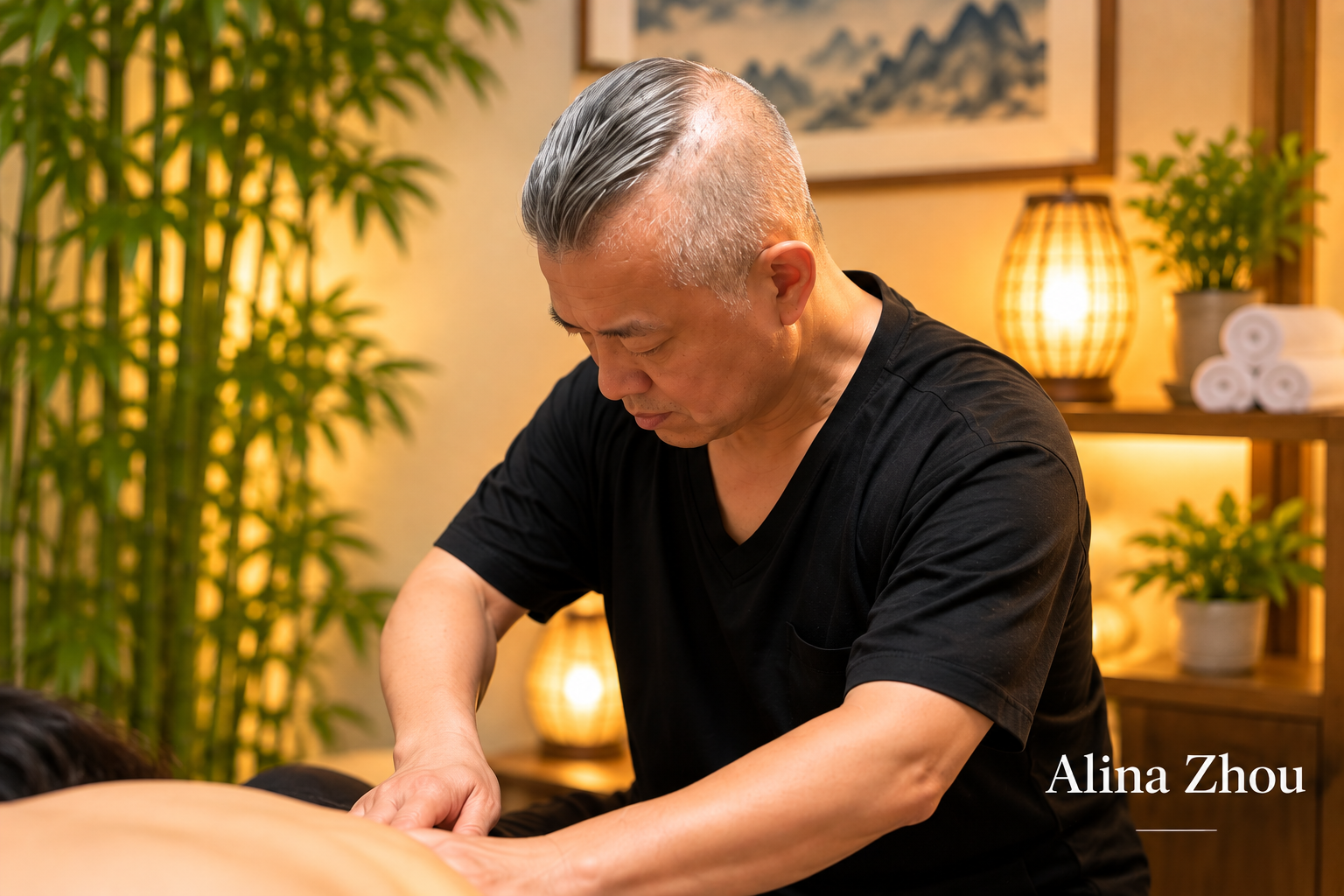 Alina Zhou providing a massage treatment